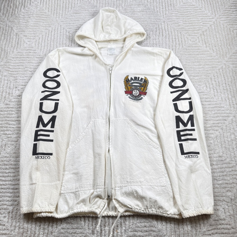VTG Harley Davidson Zip Hoodie Mens M White Cozumel Mexico Biker Souvenir 90's